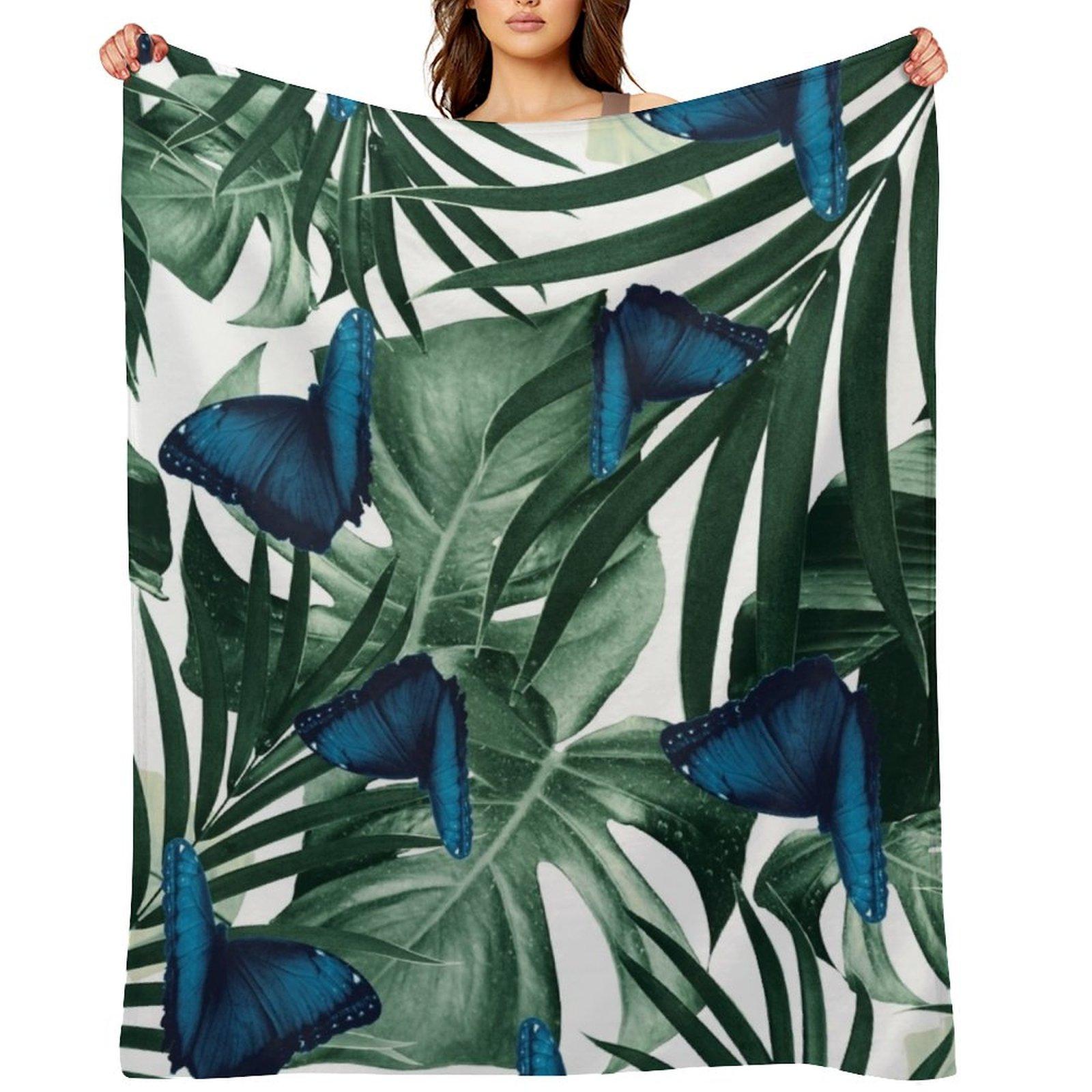 Tropical Butterfly Jungle Leaves Pattern #1 #tropical #decor #art Throw Blanket Custom Polar Tourist Loose Blankets 30x40in