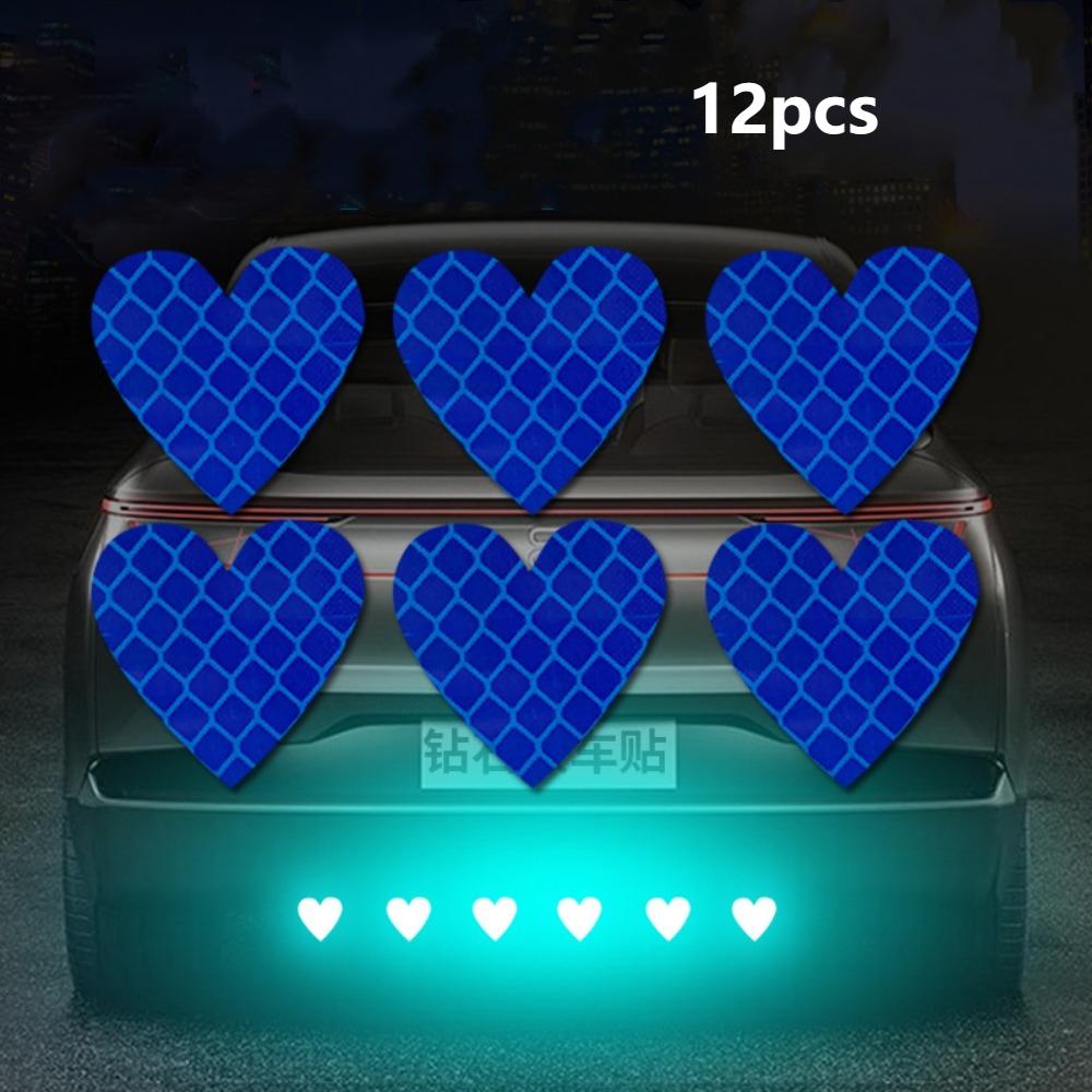 

12pcs Universal Reflective Tape Heart Shape Safety Warning Mark Motorcycle Bike синій