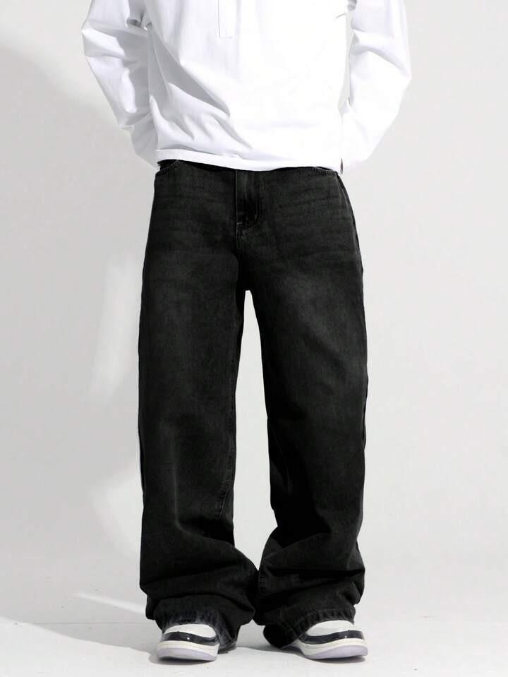 Autumn and winter boys American high street straight trendy pants men's versatile and thin temperament jeans