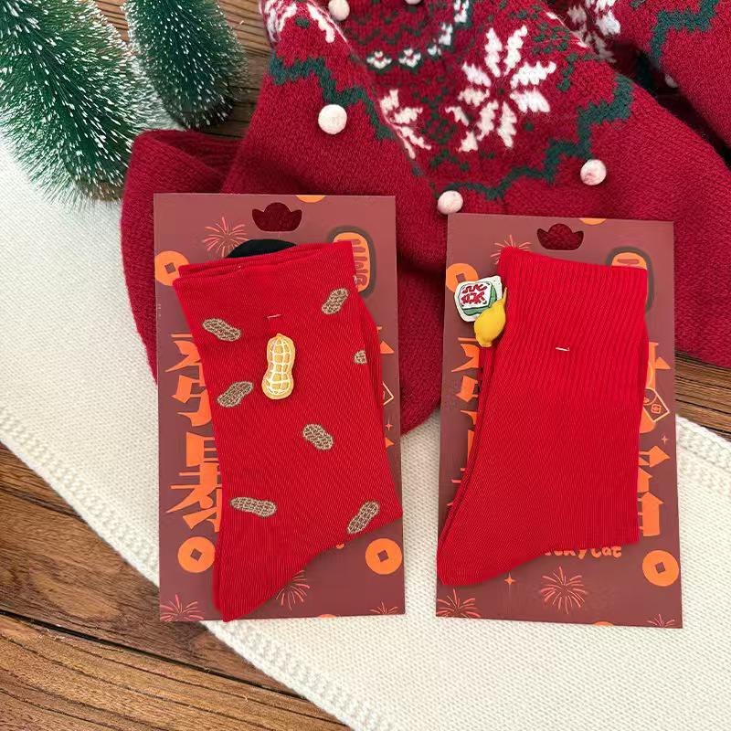 Women's Mid-Calf Cotton Socks - God of Wealth Design - Year of the Horse - Autumn/Winter - 2026 Christmas/New Year Edition