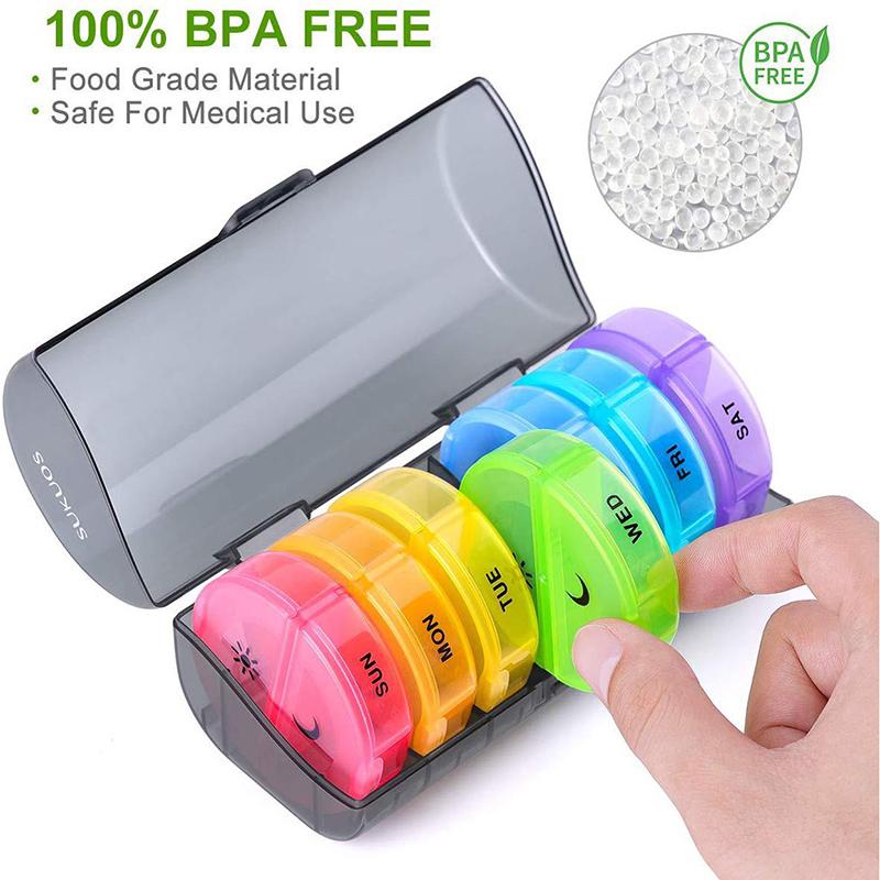 Abnehmbares wöchentliches Regenbogen-Pillenetui, Reise-Pillendose, Tragbarer 7-Tage-Medikamenten-Tabletten-Organizer, Behälter-Spender, 14 Fächer