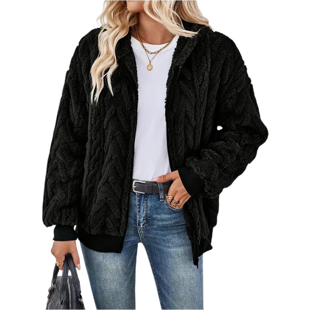 Women's Fashion Long Sleeve Solid Color Hooded Sweatshirt Jacket