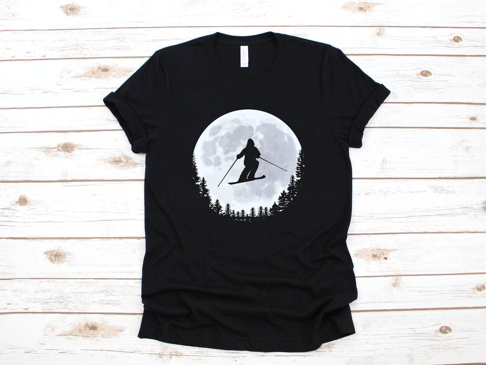 Bigfoot Skiing T-Shirt, Funny Bigfoot Ski Moon, Sasquatch Tank Top, T-shirt, T-shirt,T-shirt, Kids Tee Apparel Gift M