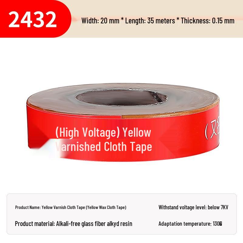 Yellow High-Voltage Insulation Silk Tape, 20mm Wide, Alkyd Glass Paint Cloth Tape, Oily Finish