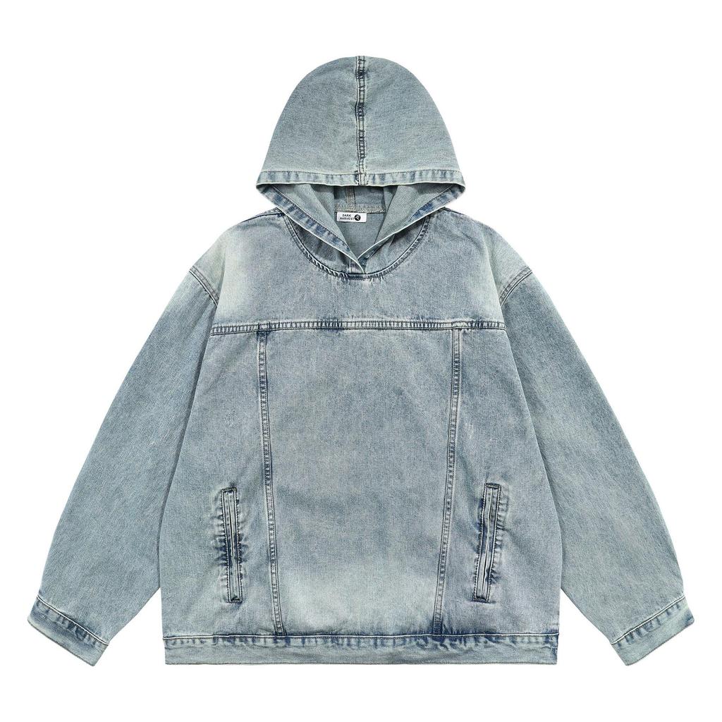 Felpa con cappuccio unisex in denim pesante lavato - Trendy, versatile e casual pullover