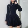 Cheongsam Darlingaga Vintage Elegante Gothic Dark Bow Velour Schwarzes Kleid Herbst Winter Chinesischer Stil Plissee Kleider Party Diamanten Kleidung