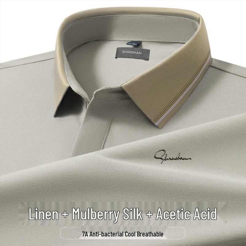 SHANSHAN Men s Linen Silk Blend Antibacterial Cooling Polo Shirt 4XL