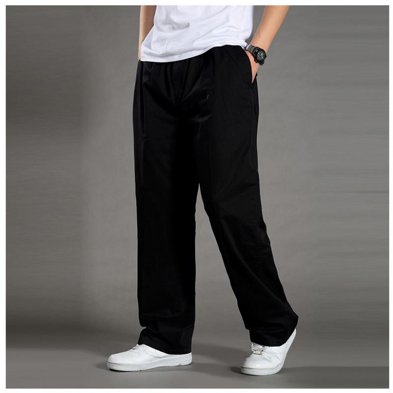 Letní tenké pánské ležérní kalhoty plus velikost pro tlusté volné kalhoty pro muže středního věku velká velikost čistá bavlna rovné elastický pas