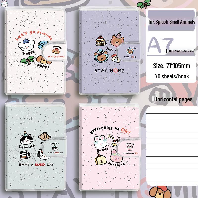 A7 Cute Cartoon Pocket Notebook - Portable Notepad with Plastic Cover for Office & Kindergarten Prize