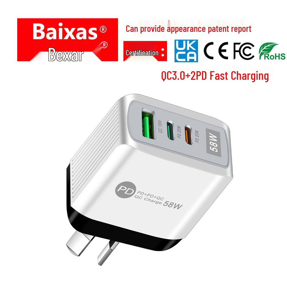58W Dual Fast Charger with 2PD + QC3.0 for EU, US, UK, AU.