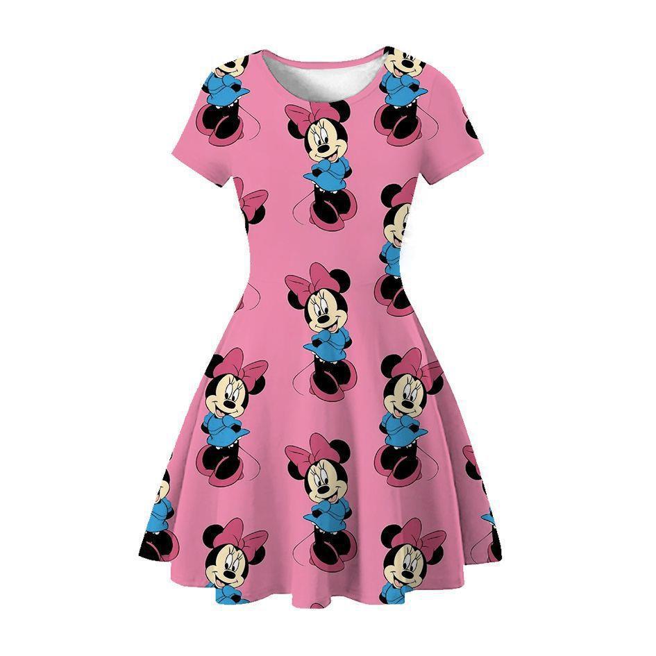 New Mickey Minnie Christmas 2D Printed Short Sleeve Dress Fashion Girls Princess Dress