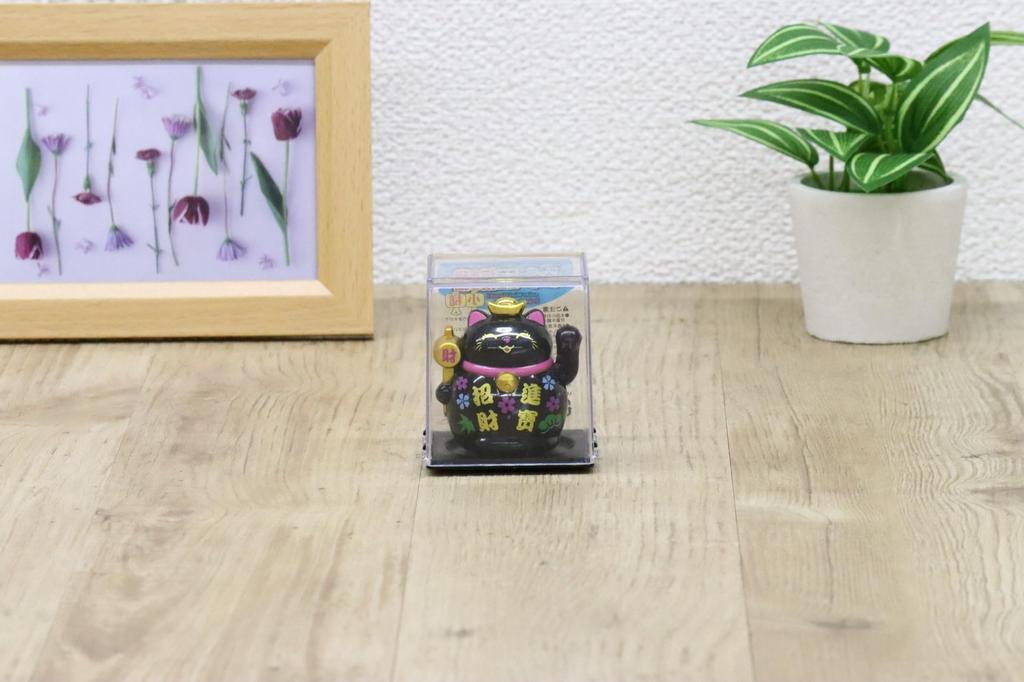 Castle Enterprises Mini Gesturing Cat Set of Bulk a Delightful Japanese Souvenir for Comes in a Clear Case Maneki-neko [Maul] (Black) Solar-Powered,