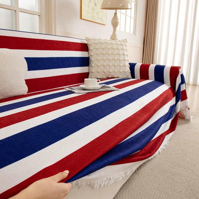 Non-slip Sofa Cover Cloth Strip Chaise Longue Slipcovers Armchair Protector Couch Cover For Home Furniture Living Room bianco