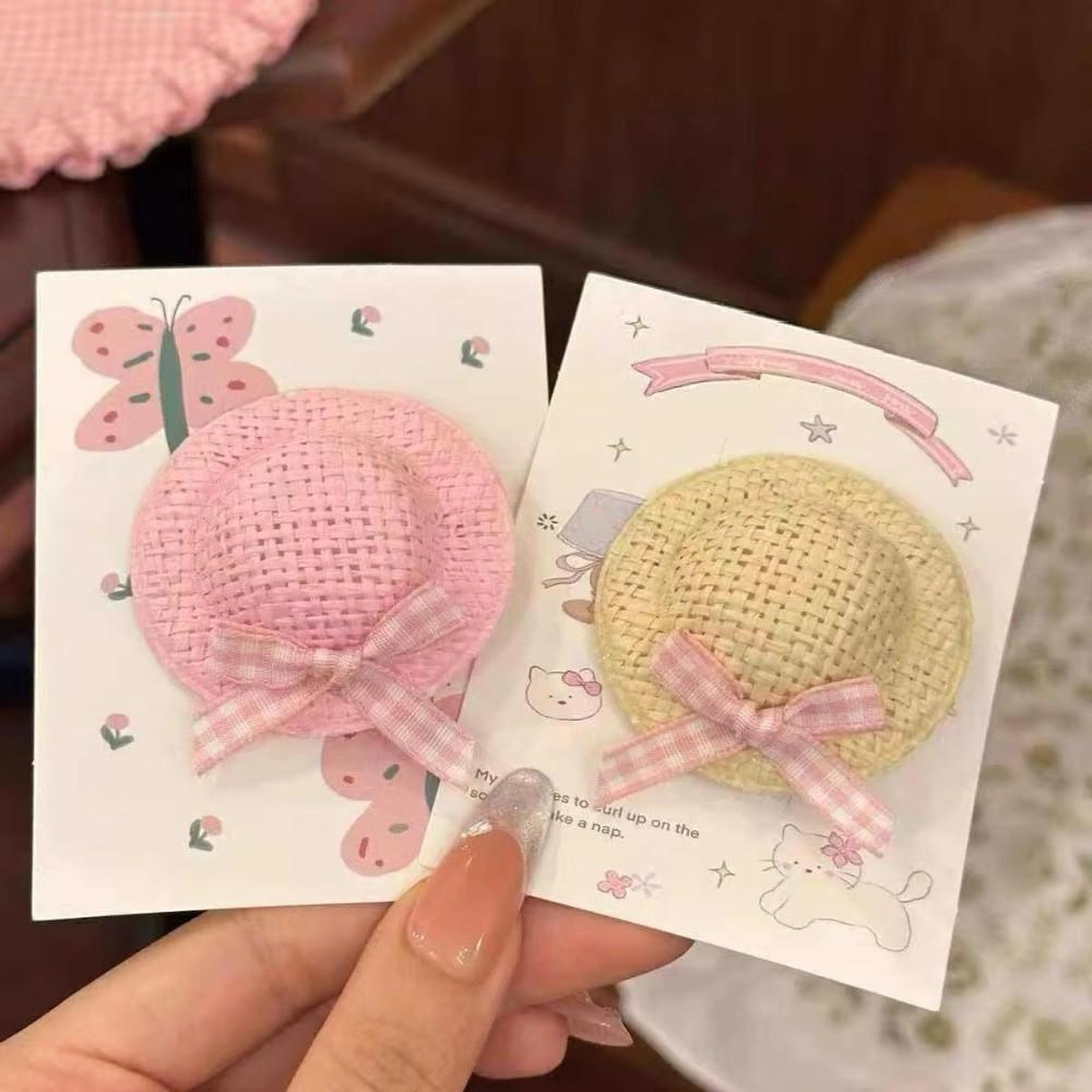Handmade Straw Hat Hair Clip Butterfly Side Hair Clip Fashion Mini Straw Hat Barrettes  Party