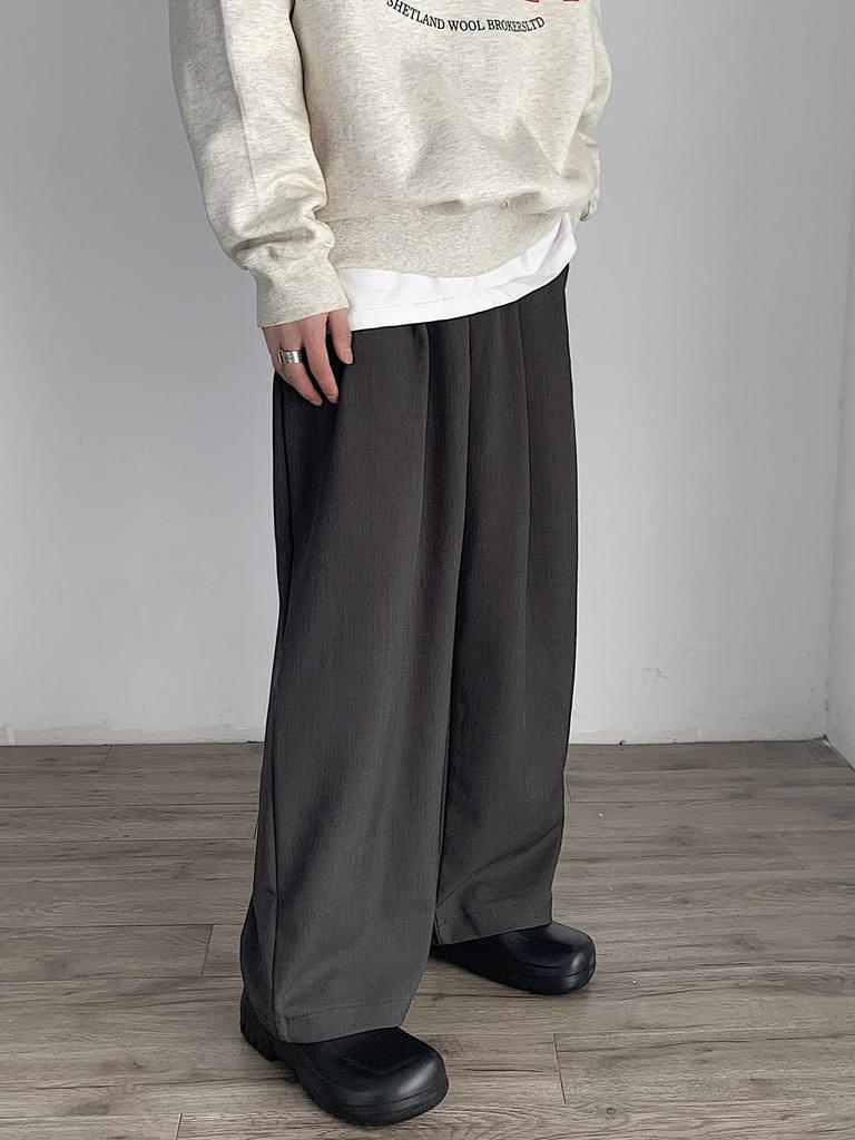 Japonský Retro Drapovaný Oblek s Dvojitými Záhyby Široké Nohavice Ležérní Pánský Volný Rovný Pops Vlečné Kalhoty Plus Size