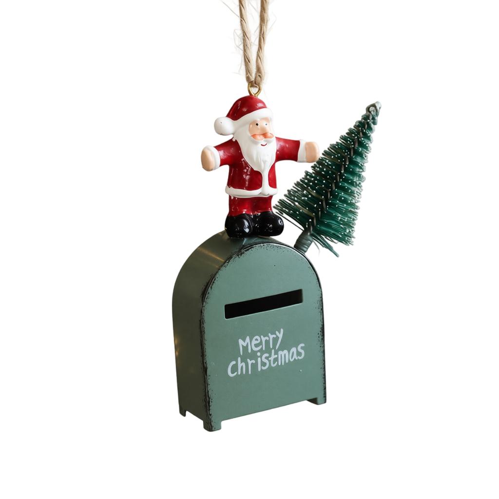 Vintage Wrought Painted Mailbox Hanging Ornament for Christmas Tree and Window Display, Retro Holiday Decoration
