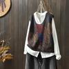 Gilet Top Pull Tricoté en Coton Imprimé Rétro Littéraire Ample pour Femme Automne Hiver Col V Taille Superposée Tendance