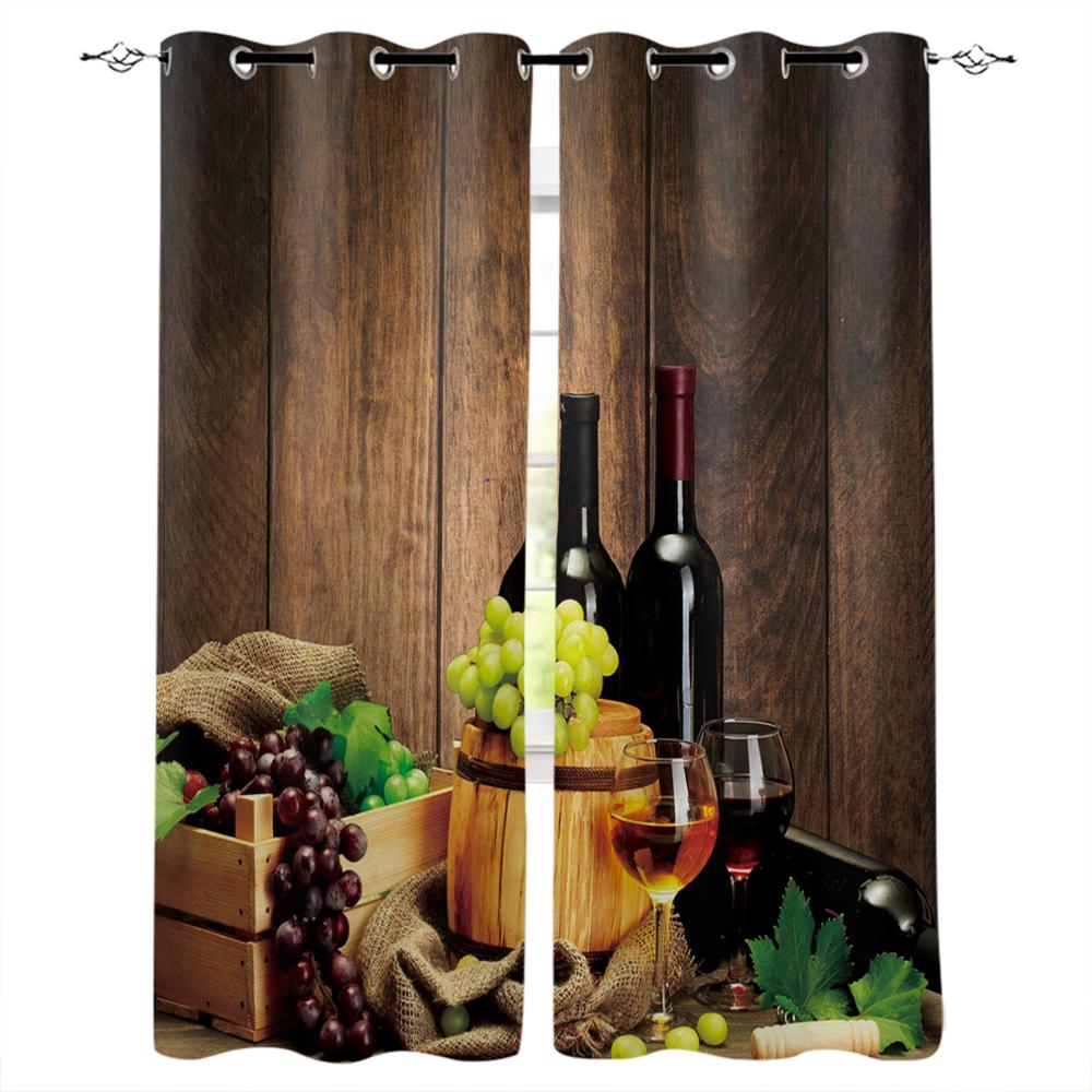 Wine Glass Wine Fruit Grapes Window Curtains Bedroom Kitchen Drapes Panel Curtains for Living Room Christmas Home Decor