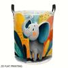 1pc, Cute Elephant with Botanical Printed Pattern Laundry Basket with Handle Foldable, Easy To Clean, Suitable for Bedroom, Bathroom, Dormitory, Cloak