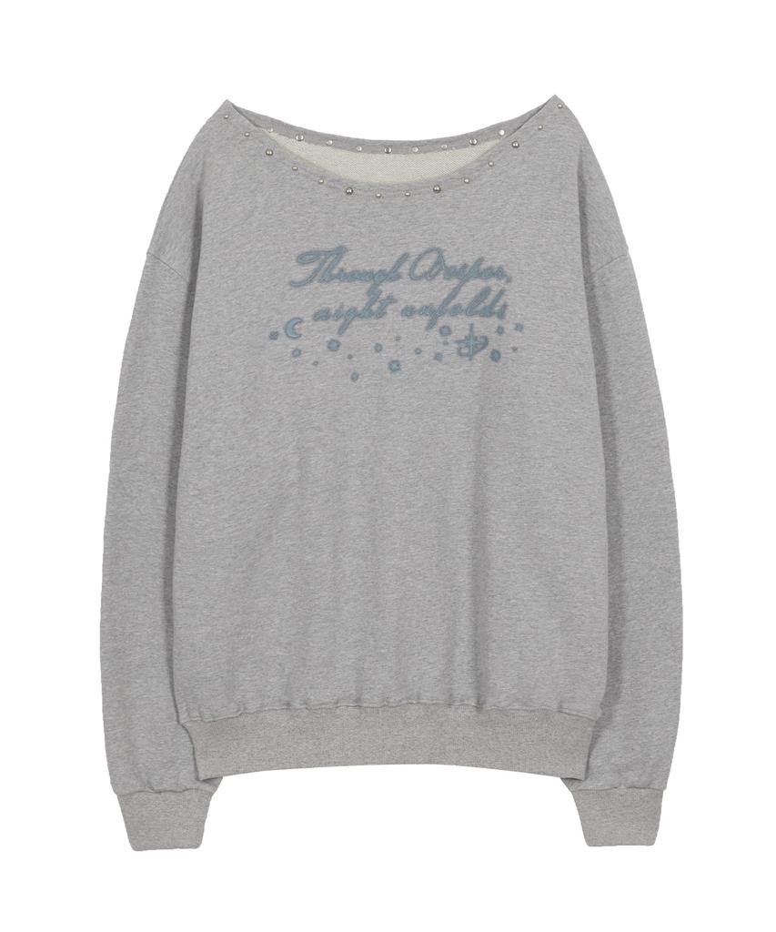 ILLIGO One-Shoulder Studded Boat Neck Sweatshirt Melange