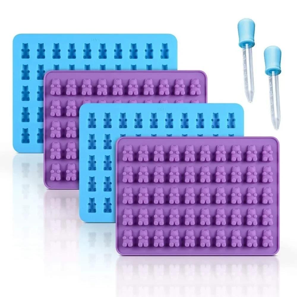 7pcs/Set Gummy Bear Molds Silicone Mini Chocolate Candy Mold for Kid with 2 Droppers Including Dinosaur Bear Hearts Donut Shape