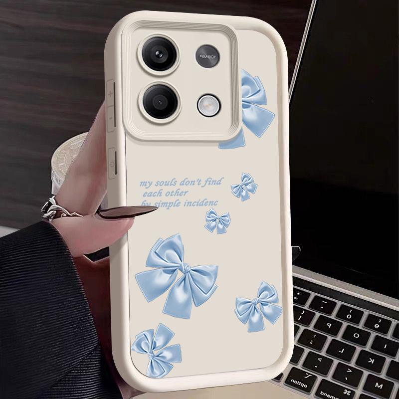 Bowknot Print Matte Soft TPU Phone Case For Xiaomi 14T Pro 13T Poco F6 X6 X5 Redmi 13C Note 14 13 Pro 12 Solid Color Lens Protection Shockproof Cover