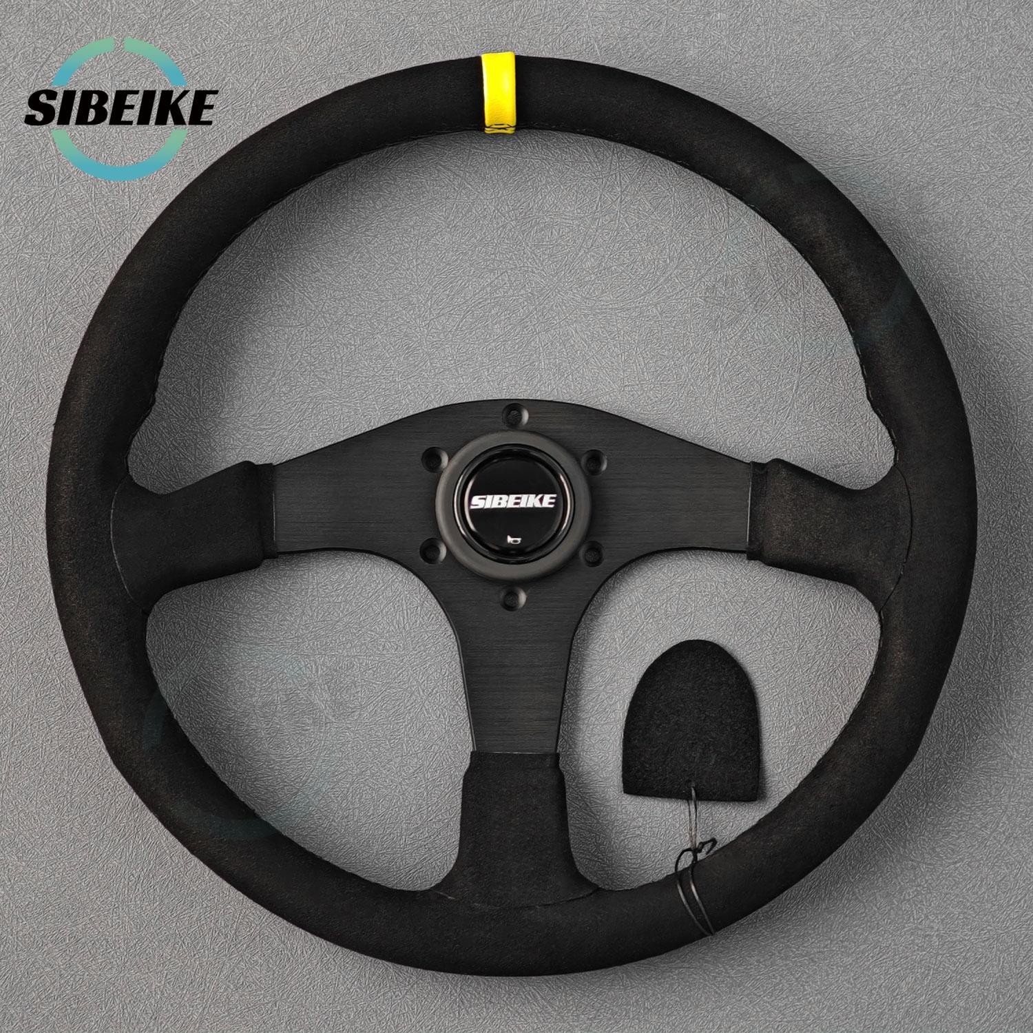 JDM SIBEIKE Racing Suede Steering Wheel Universal Flat Sports Drift Steering Wheel Car Accessories