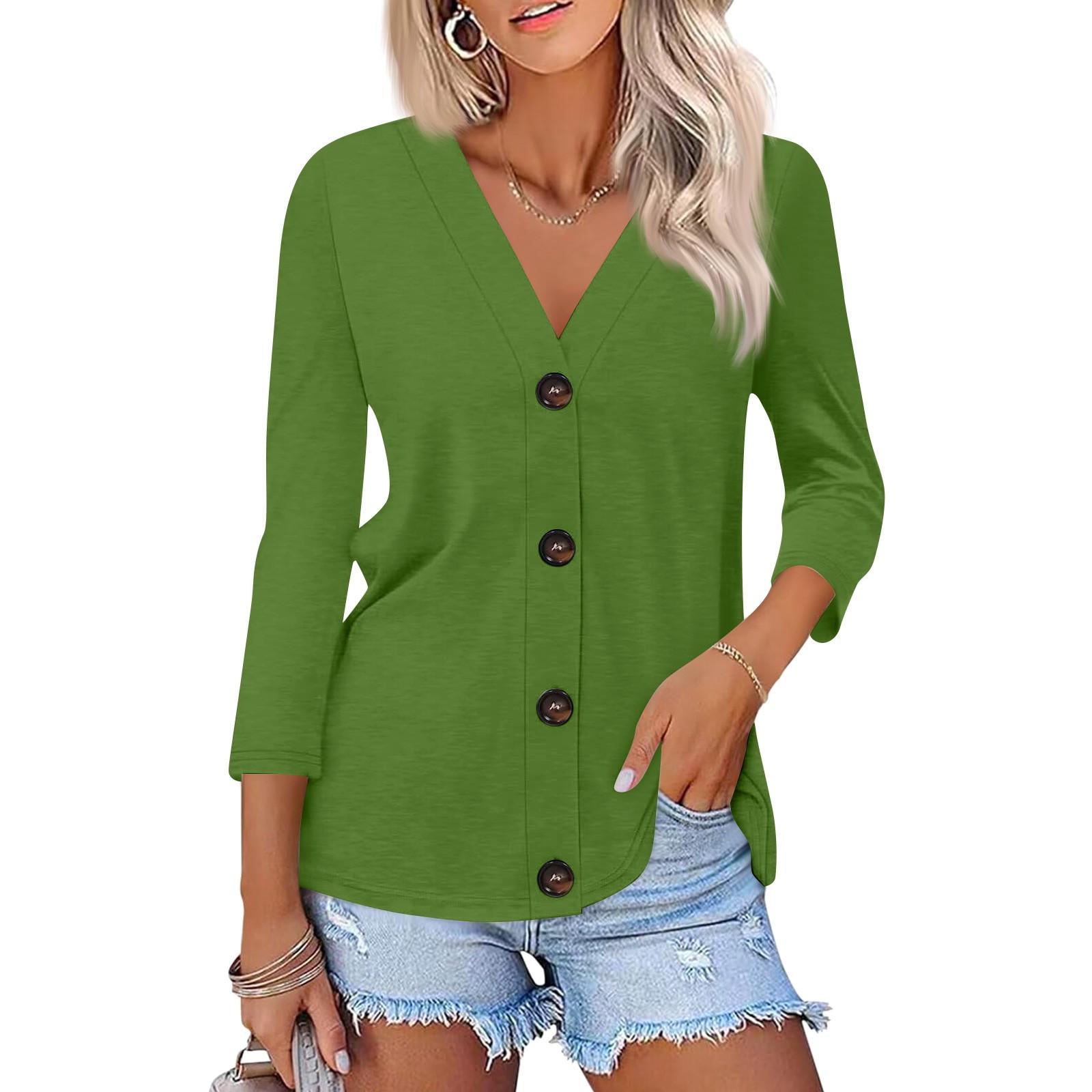 

Женская модная повседневная рубашка на пуговицах с принтом, топ с рукавами 3/4 L армия зеленый