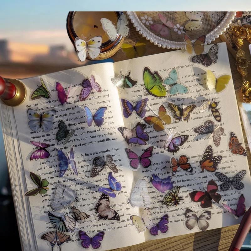 Butterfly Series Waterproof PET Stickers Pack of 40; Suitable for Art Collage & DIY Scrapbooking.