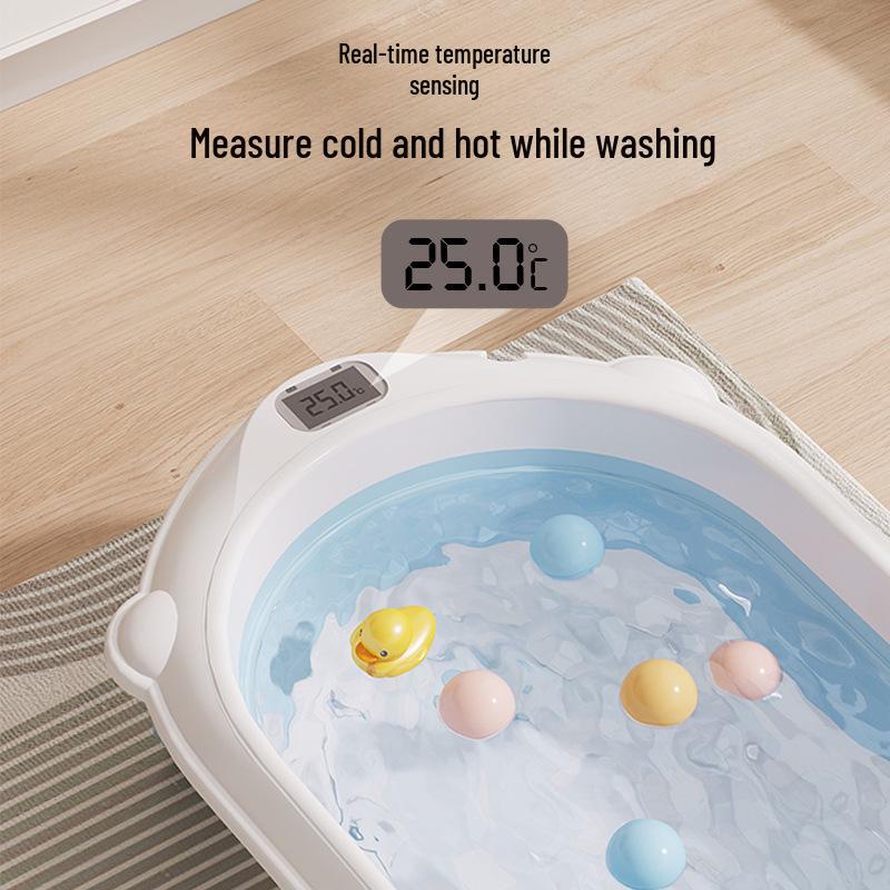 Temperature-Sensitive Folding Baby Bath Tub with Mat, PP + TPE Materials