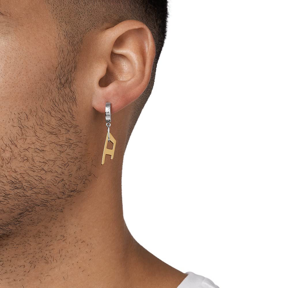 Diesel Hoop Stainless Steel Stainless No Jewels Earrings, Men's Two-tone Earrings. , Length 13.3MM, Width 3MM, Height 13.3MM, Steel,