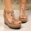 Fashion Rhinestone Flowers Wedges Sandals Women 2025 Luxury Crystals Chunky Platform Sandles Woman Clear Pvc Super High Heel Party Shoes