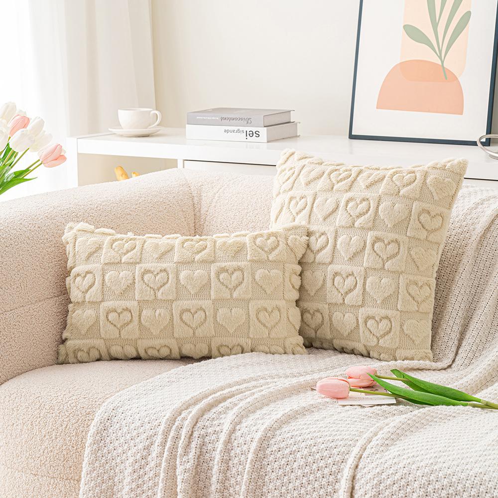 Valentinstag Liebeskissenbezug Dreidimensionales Plüschkissen Kissenkissen Kaninchenhaar Lendenkissen Festliche Wohnzimmerdekoration