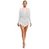 Stage Dance Bodysuit for Women - Latin Style with Tassels, Shiny Rhinestones & Sheer Mesh Long Sleeve Design