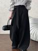 LUXI Women's Retro Lace-up Pleated Wide-Leg Pants - Autumn Casual Straight-Leg Long Trousers