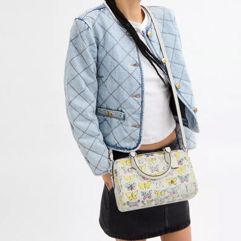 COACH Rowan 25 Butterfly Pattern All Over Print Coated Canvas Shoulder Crossbody Handbag Medium Women's Silver