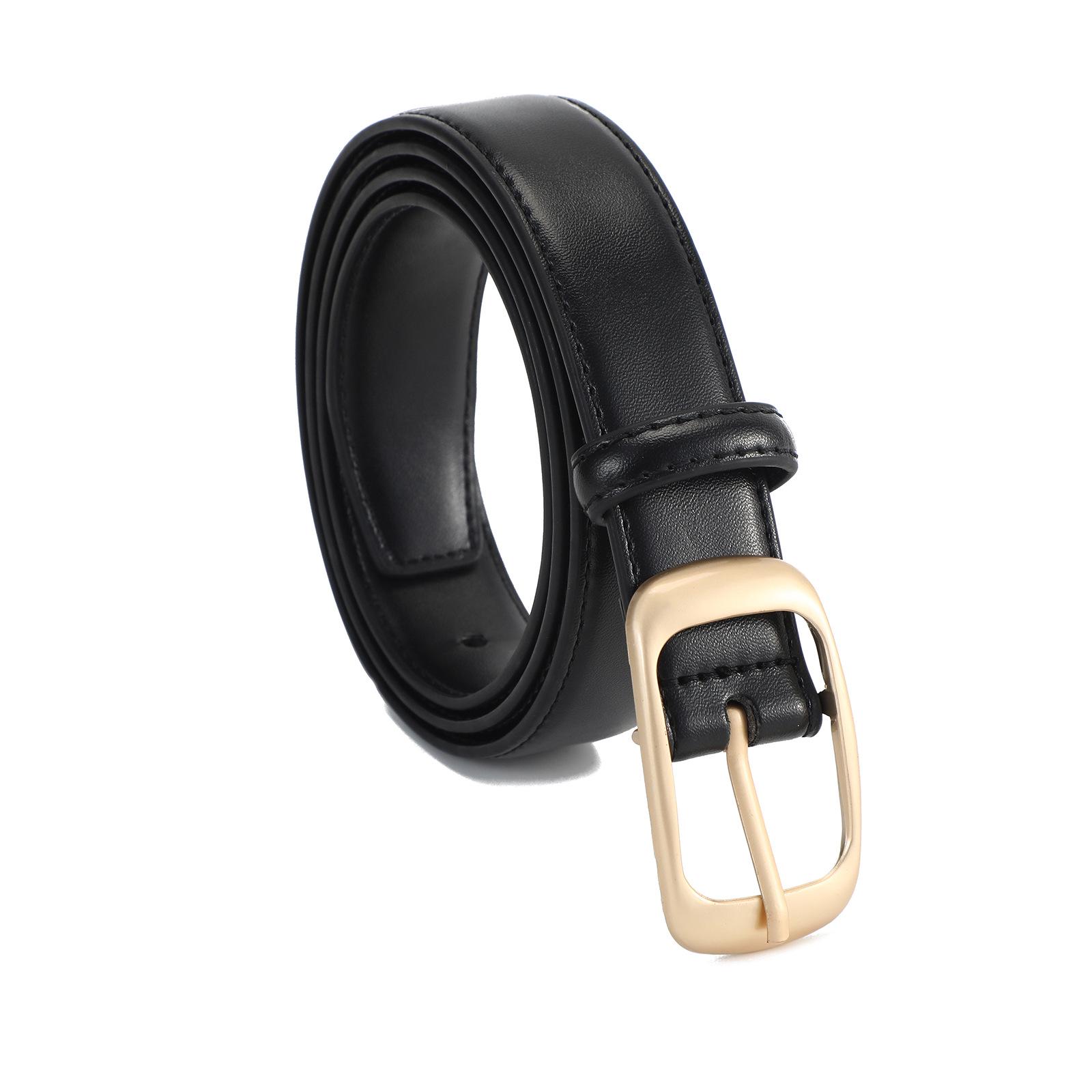 

Women s Black Leather Belt with Gold Buckle - Versatile Thin Waist Belt for Jeans, High-End Decorative Accessory. чорний