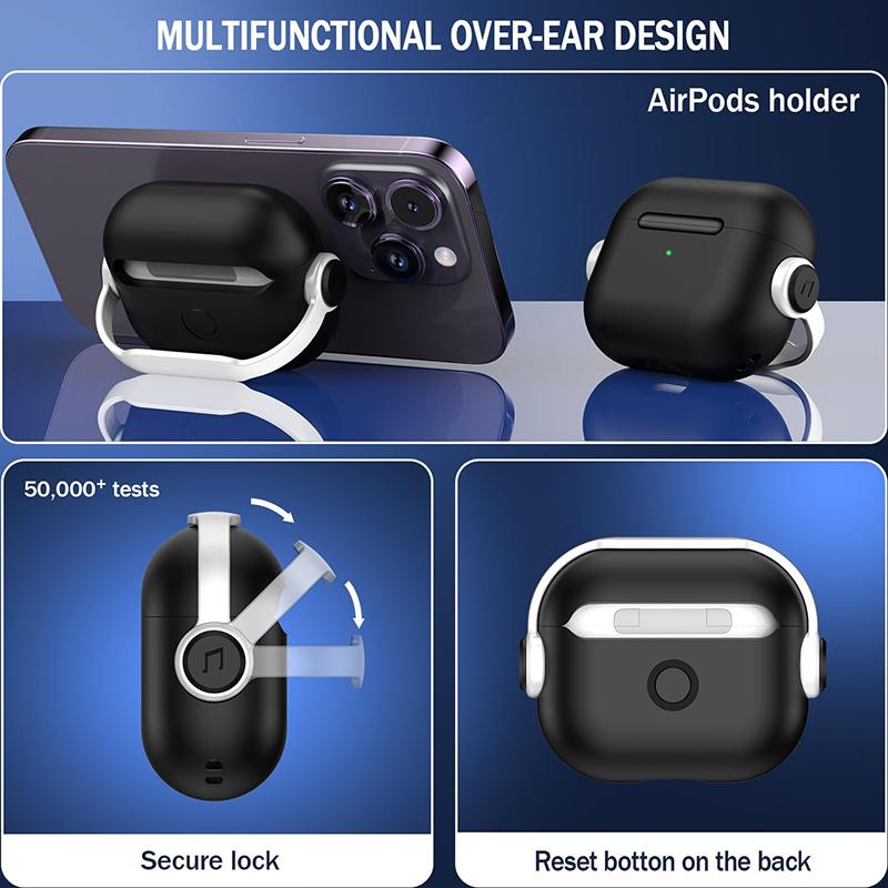 (Black-White) for AirPods Pro 3 with Phone Holder Safety Lock Protective Case for Apple AirPods Pro 3rd Generation with Lanyard