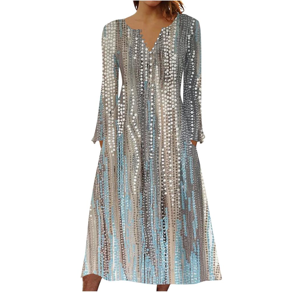 Mote Dame Casual Mote Ensfarget Lomme V-hals Genser Langermet Kjole