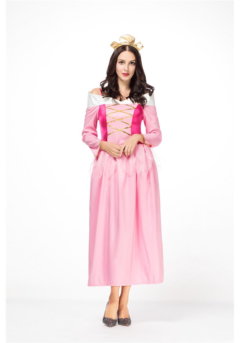 European & American Pink Princess Sleeping Beauty Costume - Queen Halloween Snow White Cosplay Outfit L