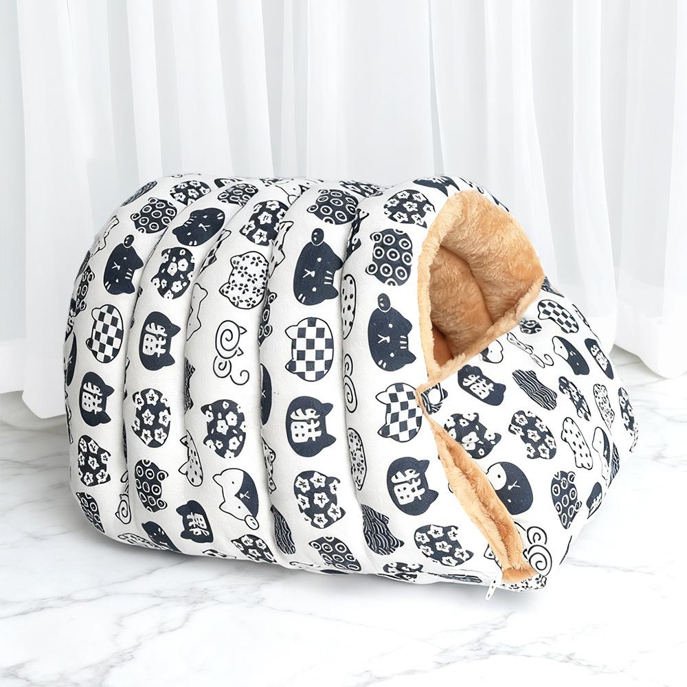 

Enclosed Cat Bed - Winter Warm Washable House with Removable Plush Lining, Cuddler Pet Sleeping Bag for Small Dogs and Cats 50x36x23cm