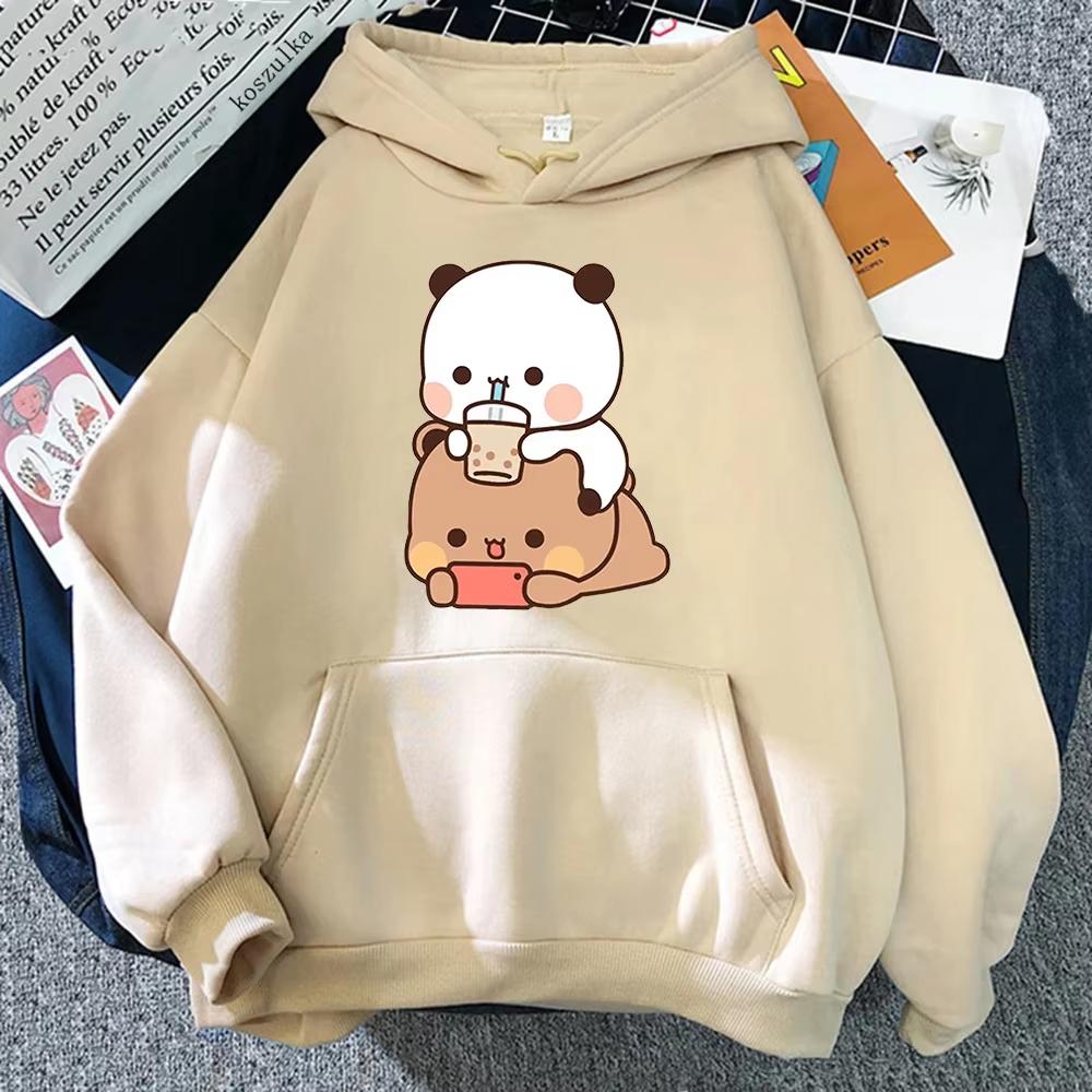 Bubu And Dudu Bubble Tea Print Graphic Hoodie Men Women Kawaii Harajuku Loose Long Sleeve Pullover Sweatshirt Vintage Cute Daily Top