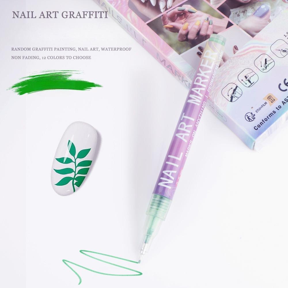 Doodle Pero na nehty 12 barevné Akrylové Barvicí Pero, Barva na Nehty DIY Tečkovací Šicí Pero, Přesné 3D Doodle Pero na Nehty, Sada Pero na Nehty Art, Rychleschnoucí