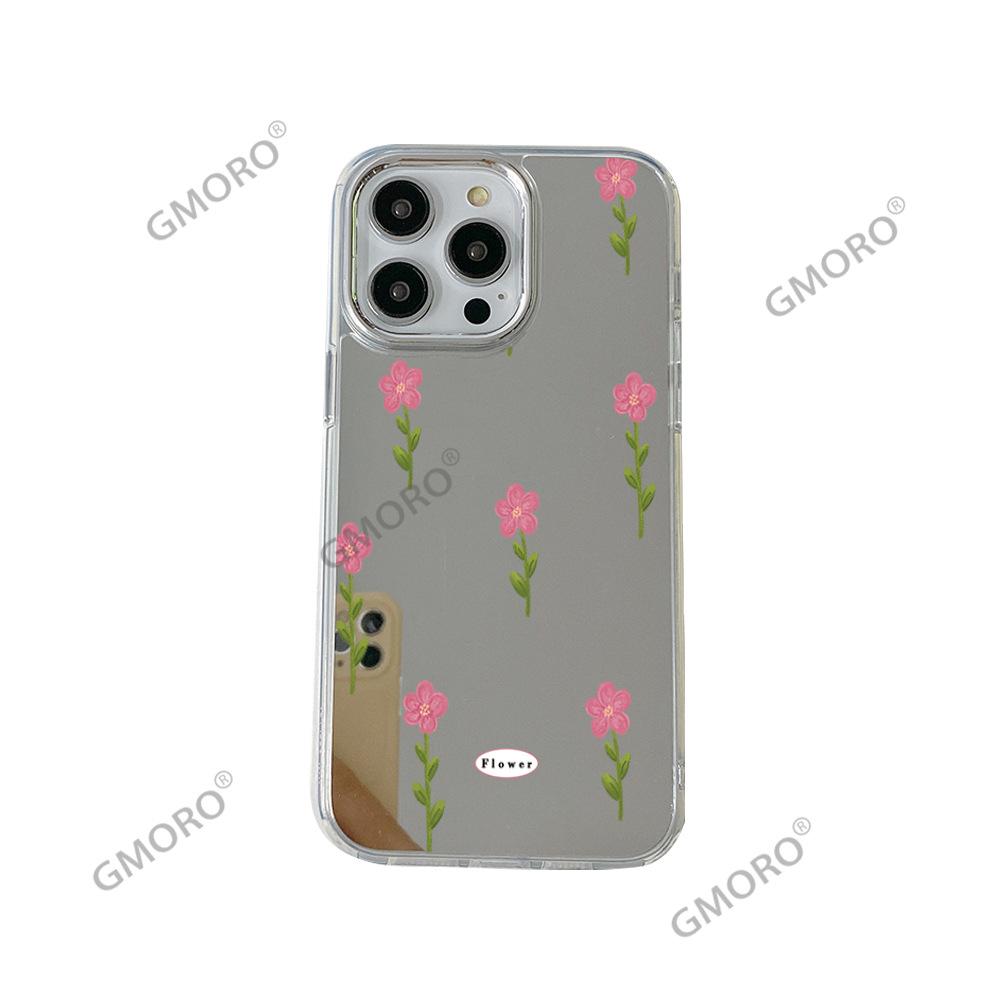 ins wind simple flower suitable for iphone17 mirror mobile phone case apple 16pro makeup mirror 12 women's 13