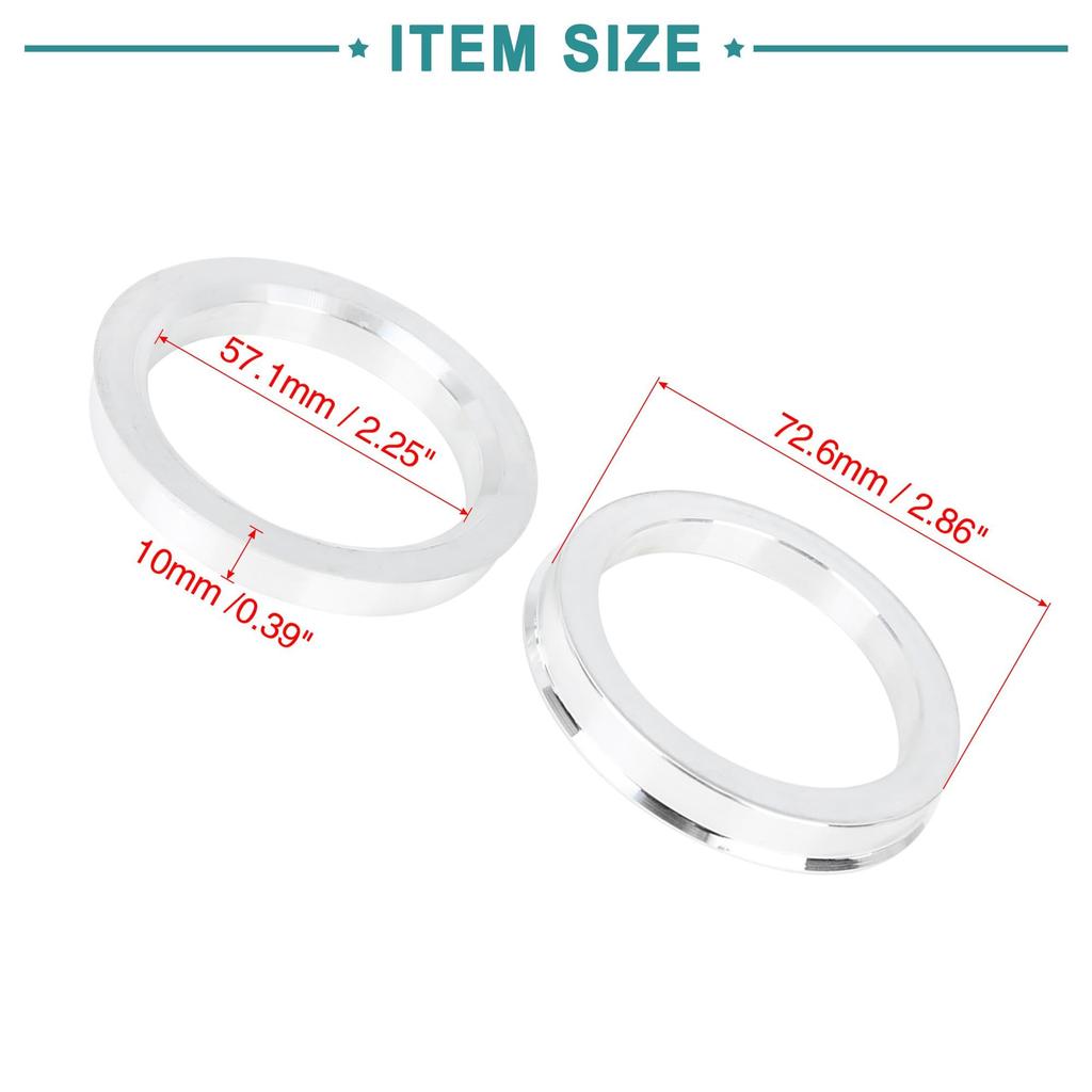 ACROPIX Hub Center Ring 72.6-57.1 Mm Silver Tone 4 Pieces