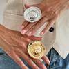 Exaggerated Metal Large Brim Hat Ring, Creative Geometric Round Pleated Joint Ring Ring