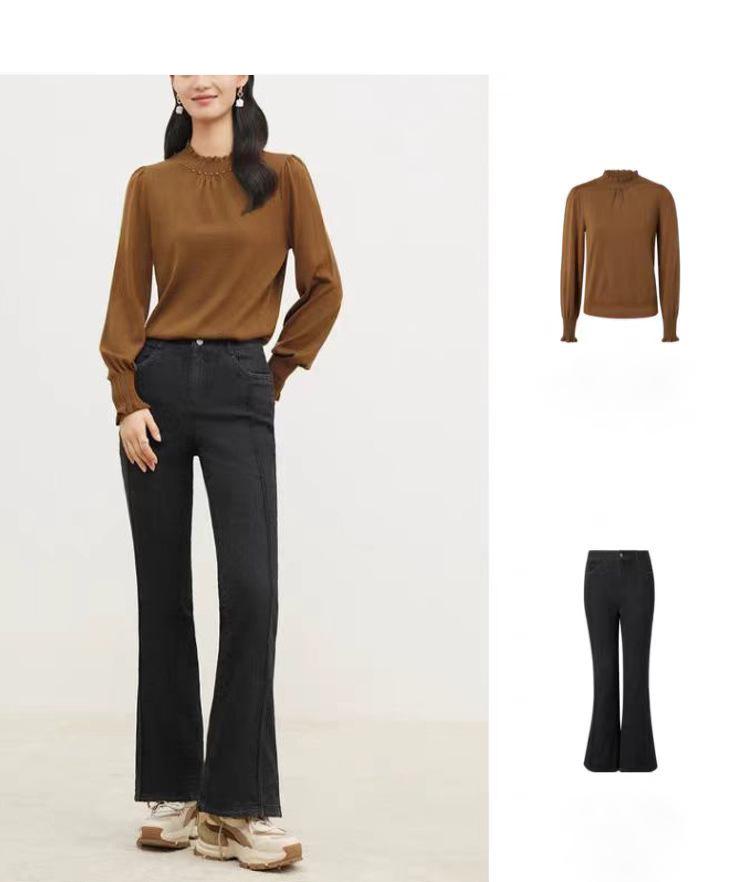 Elegant 2024 Autumn Women's Long Sleeve Wool Sweater - 100% Fine Wool Base Layer