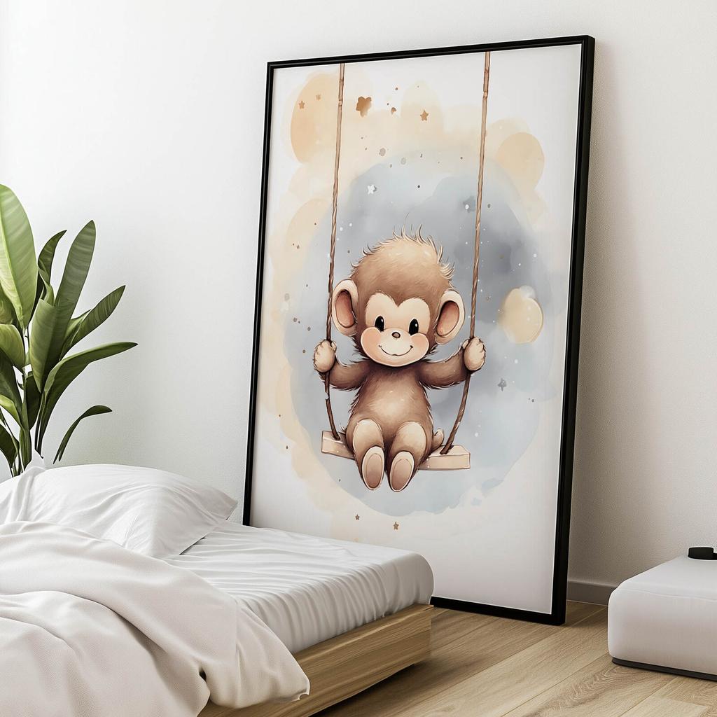 Małpka Na Huśtawce Małpka Na Huśtawce, 50X70 Cm, Bez Ramy, Płótno Premium Na Blejtramie