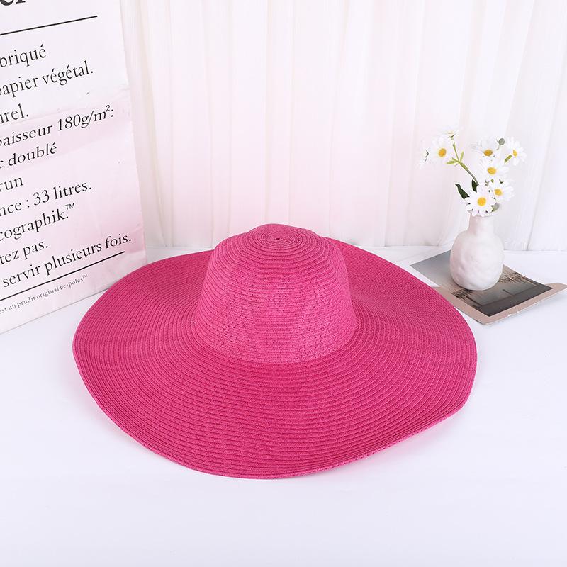 Summer Women Wide Brim Straw Hat 48Cm Big Beach Sun Hats For Women Large Uv Protection Foldable Panama Caps Female Lady Chapeau