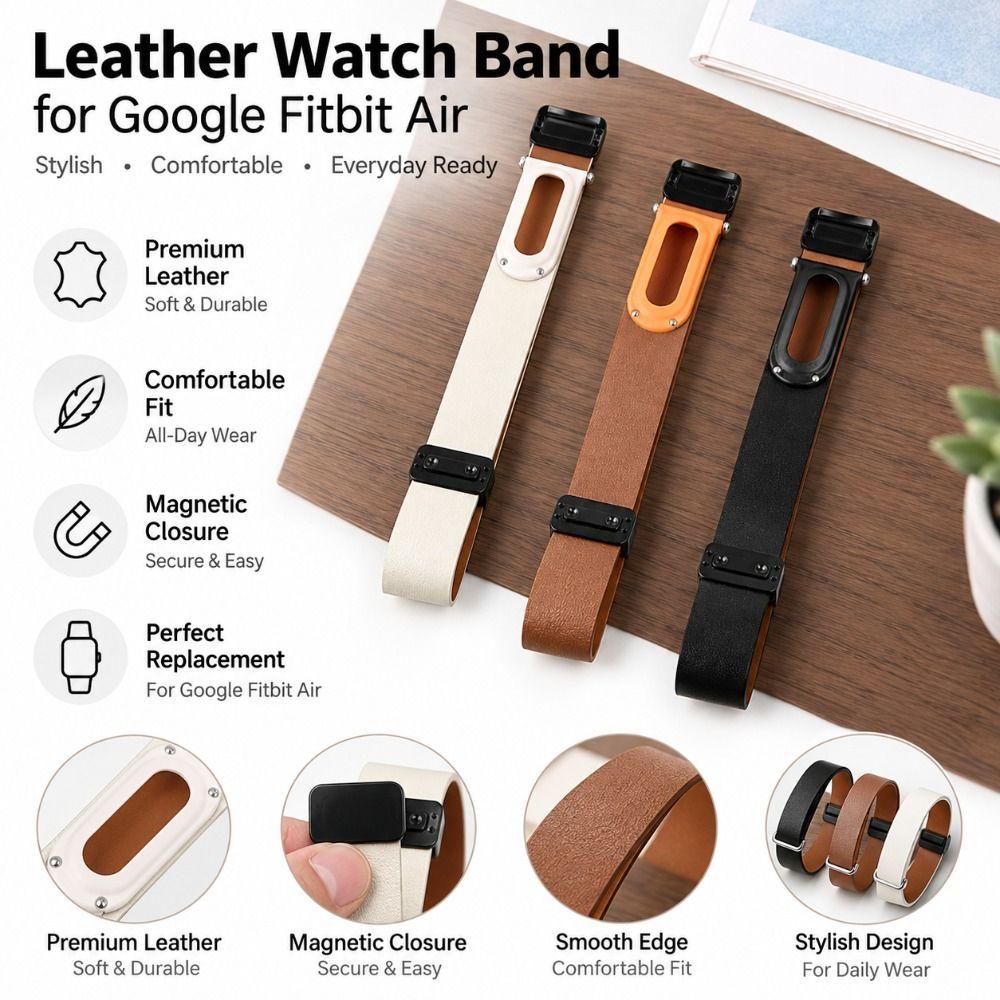 Leather Watch Band Magnetic Watch Band Replacement Wristband for Google Fitbit Air Daily Wear